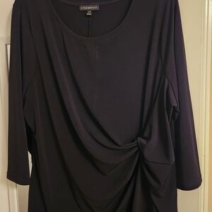 Lane Bryant Black Asymmetrical Ruched 3/4 Sleeve Blouse
